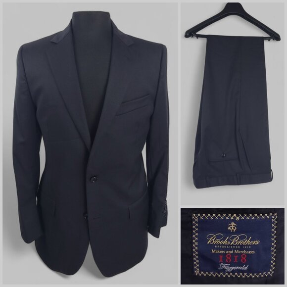 Brooks Brothers 1818 Fitzgerald 2-Piece Black Wool Suit 38R, Pants W32xL32 - Picture 1 of 15